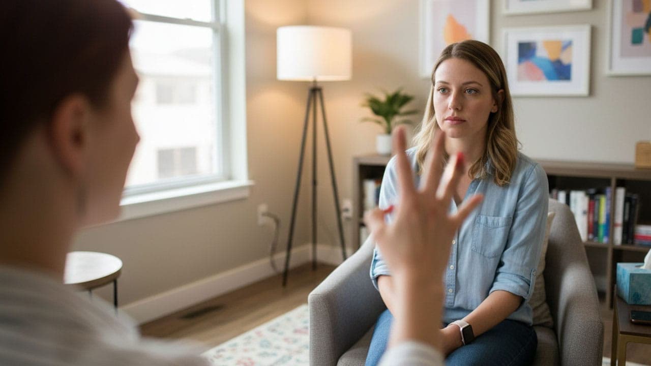 Psycholoog Pauline Bos in gesprek in haar praktijk in Amsterdam-Centrum
